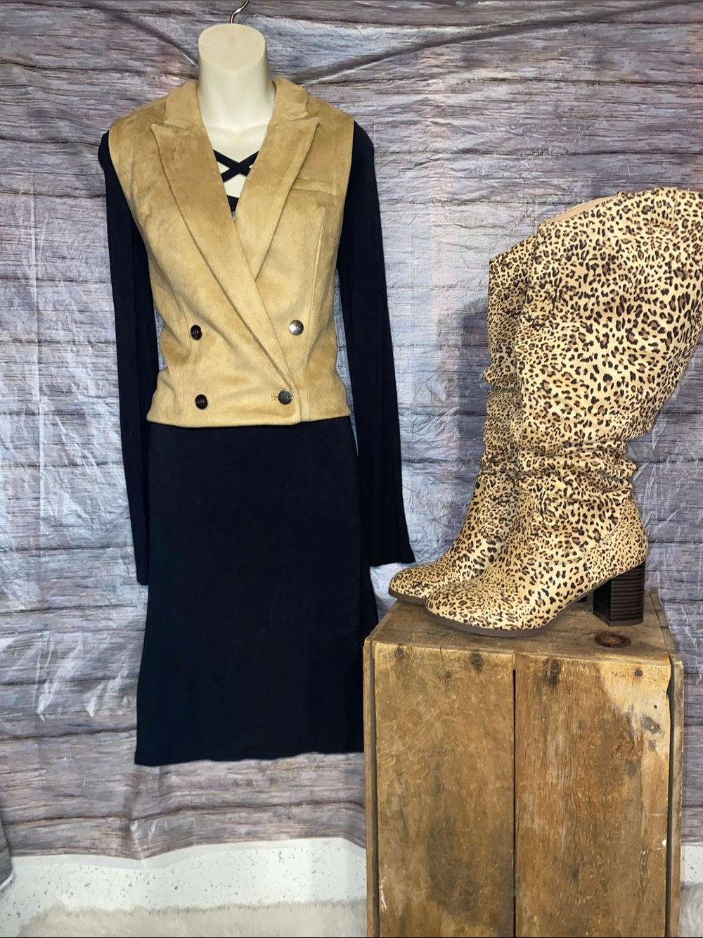 Nicole Miller Tan Suede Cropped Vest